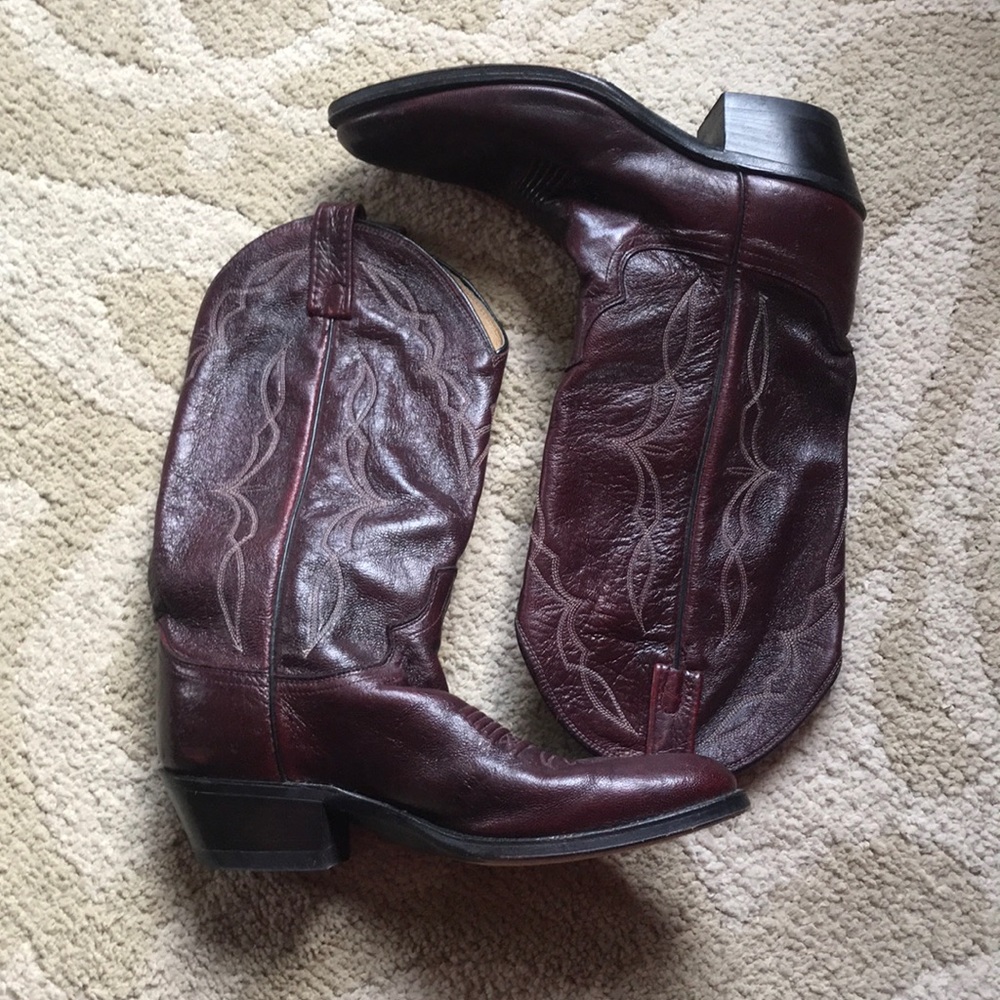 DAN POST BLACK CHERRY LEATHER COWBOY BOOTS 9D